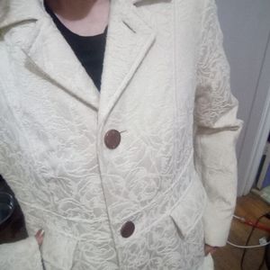 Cream single breasted long line coat